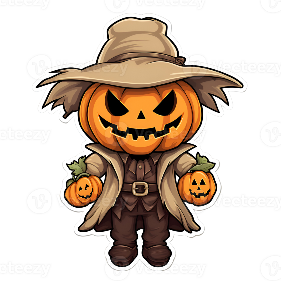 Cartoon Style Halloween Scarecrow Strawman Pumpkin Monster No Background Transparent Background Applicable to any Context Perfect for Print on Demand Merchandise AI Generative png