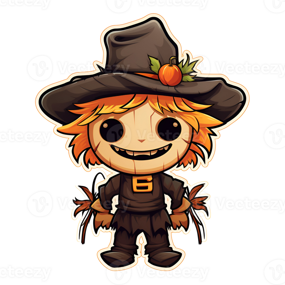 Cartoon Style Halloween Scarecrow Strawman Pumpkin Monster No Background Transparent Background Applicable to any Context Perfect for Print on Demand Merchandise AI Generative png