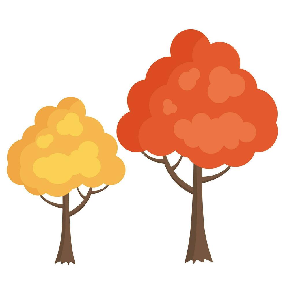 vistoso otoño arboles dibujos animados naranja y amarillo otoño árbol. otoñal jardín arbusto icono vector