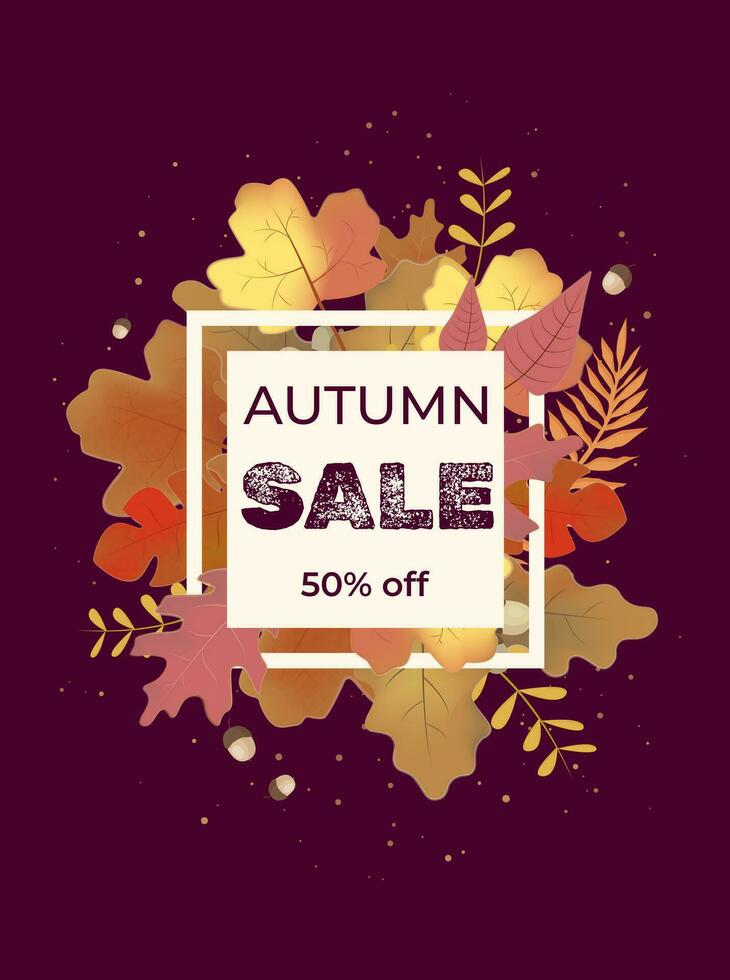 Autumn background, banner, flyer design. Poster with bright beautiful leaves frame. Template for advertising, social media vector
