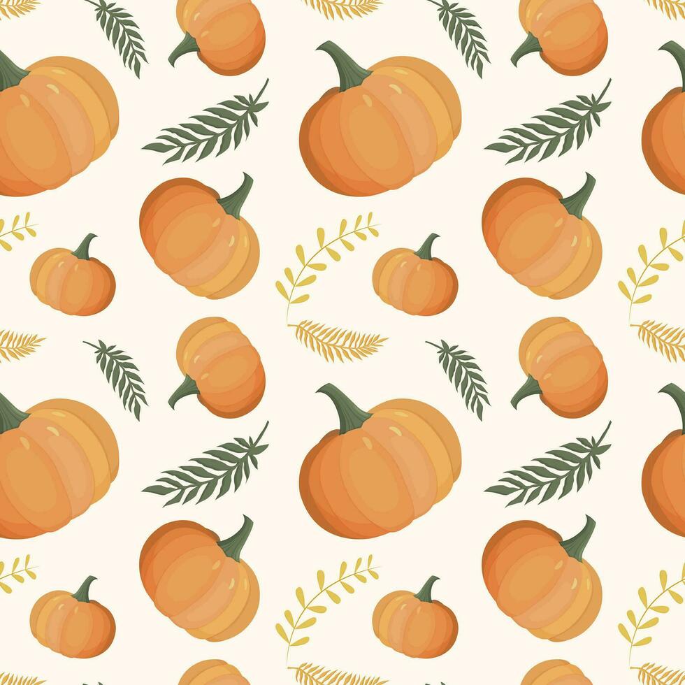 Autumn pattern with pumpkin. Autumn background, vector seamless pattern.