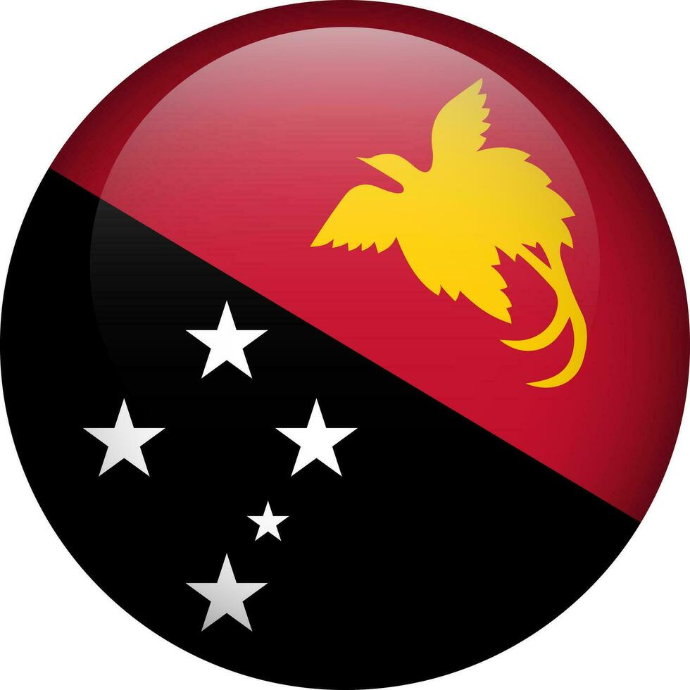 Papua New Guinea flag button. Round flag of Papua New Guinea. Vector flag, symbol. Colors and proportion correctly.
