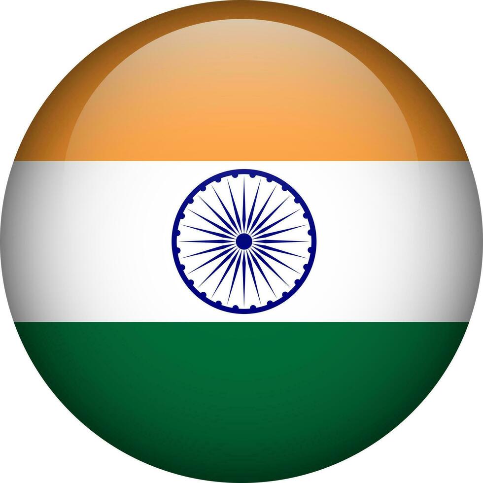 India flag button. Emblem of India. Vector flag, symbol. Colors and proportion correctly.