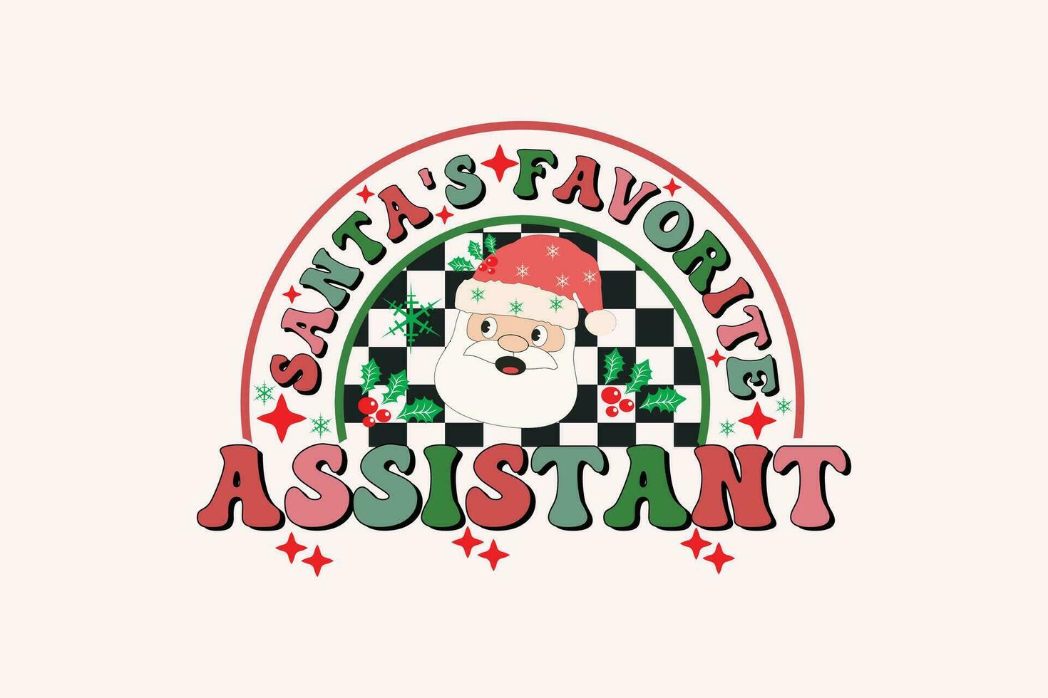 Santa's Favorite Assistant Christmas Retro Typography T-shirt design vector