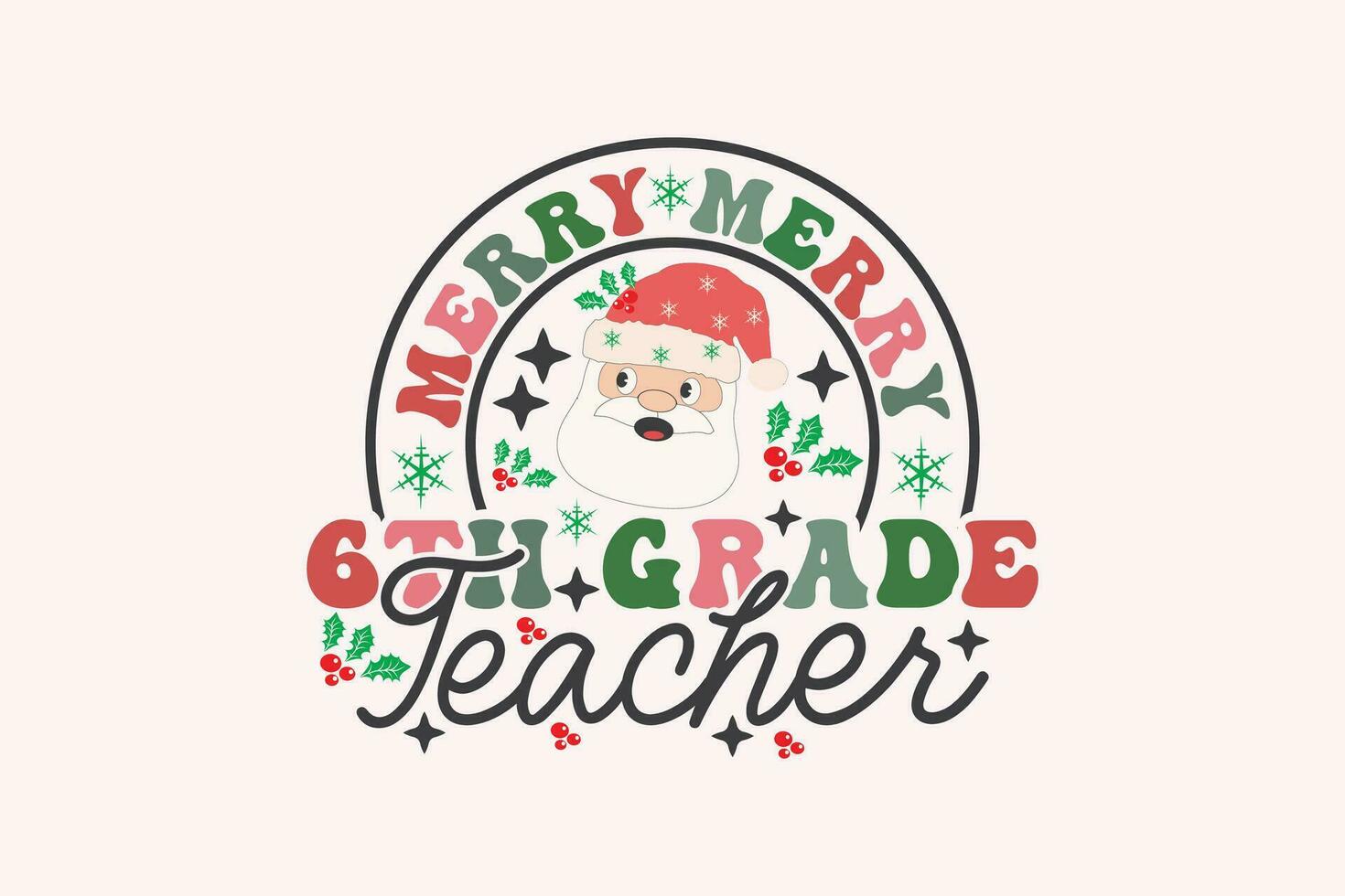 alegre 6to grado profesor Navidad retro tipografía camiseta diseño vector