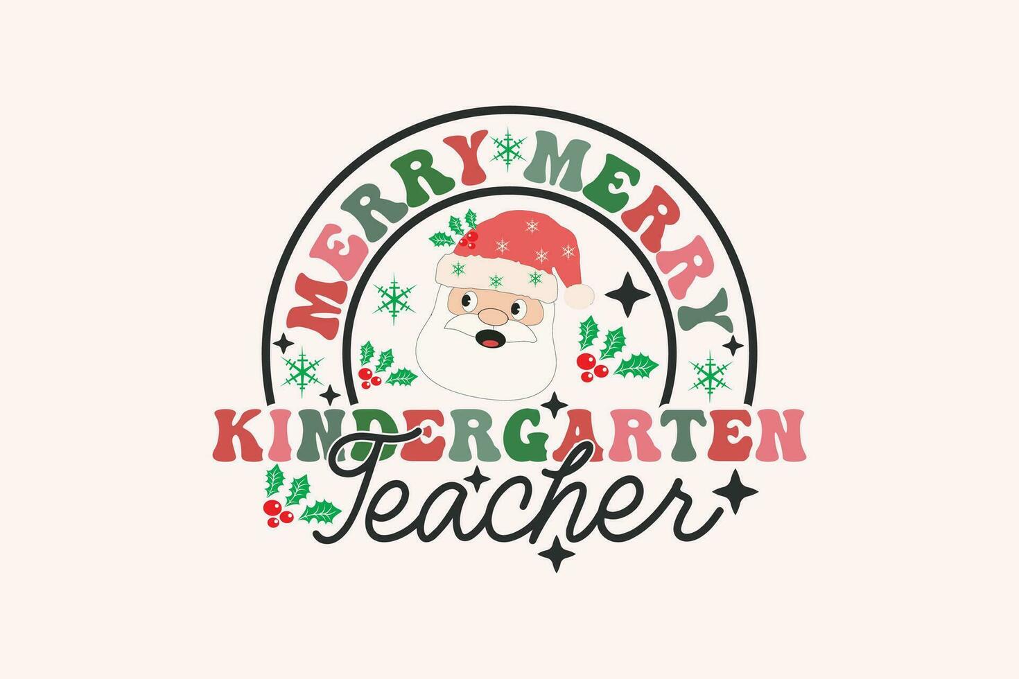 jardín de infancia profesor Navidad retro tipografía camiseta diseño vector