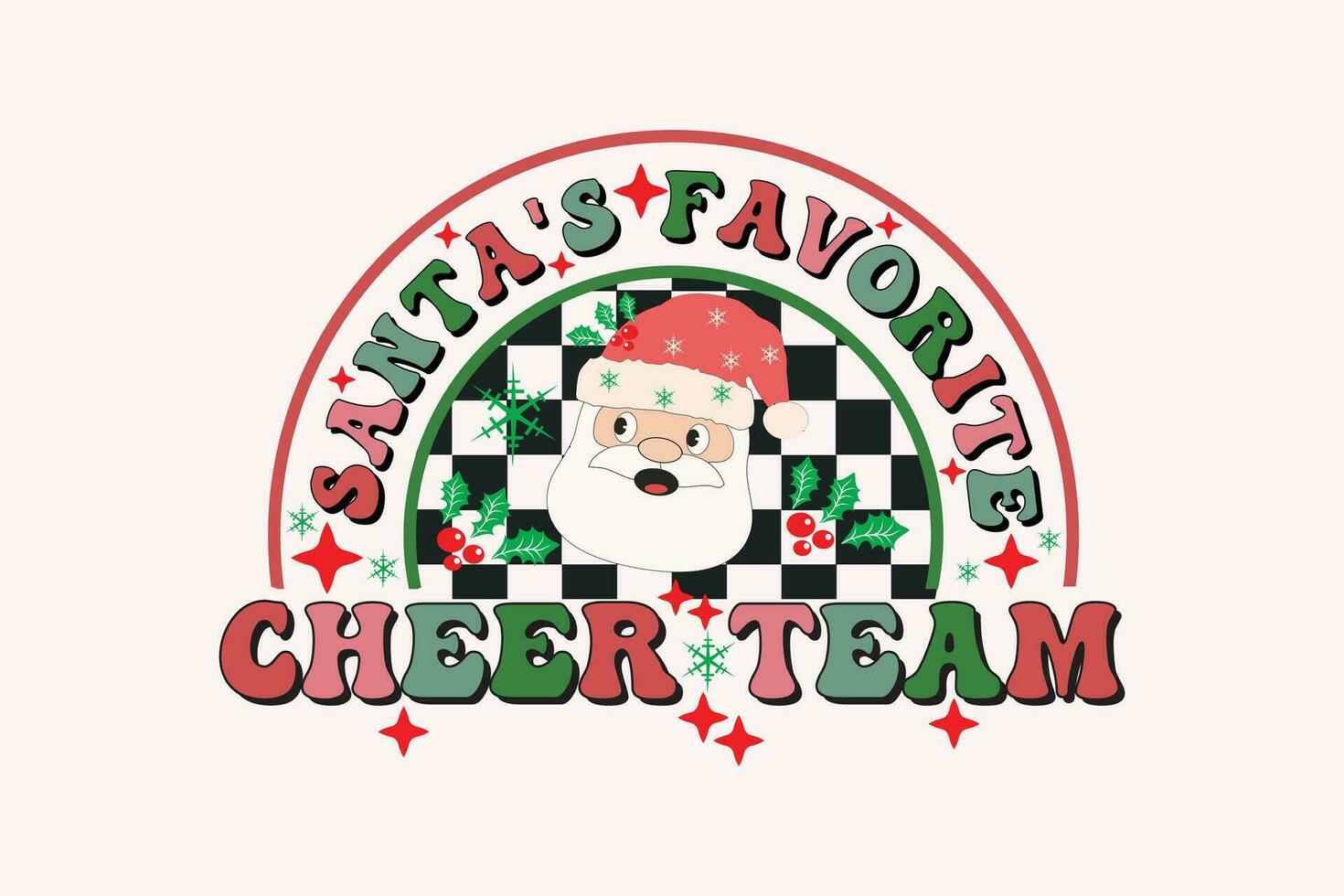 Santa's Favorite Cheer Team Christmas Retro Typography T-shirt design vector