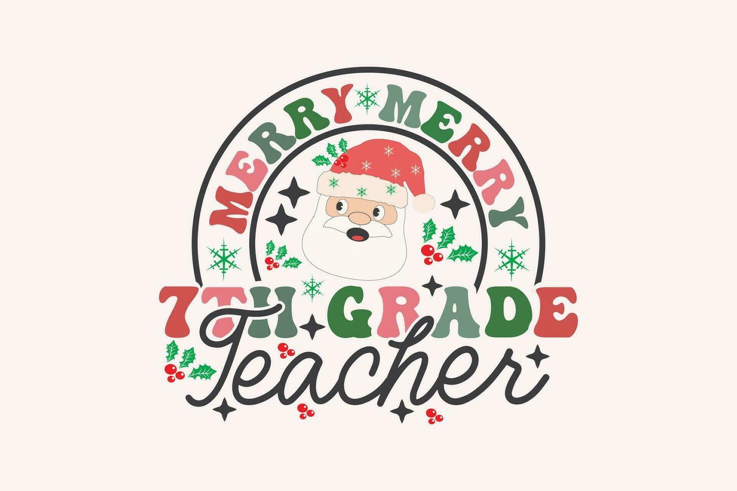 alegre 7mo grado profesor Navidad retro tipografía camiseta diseño vector