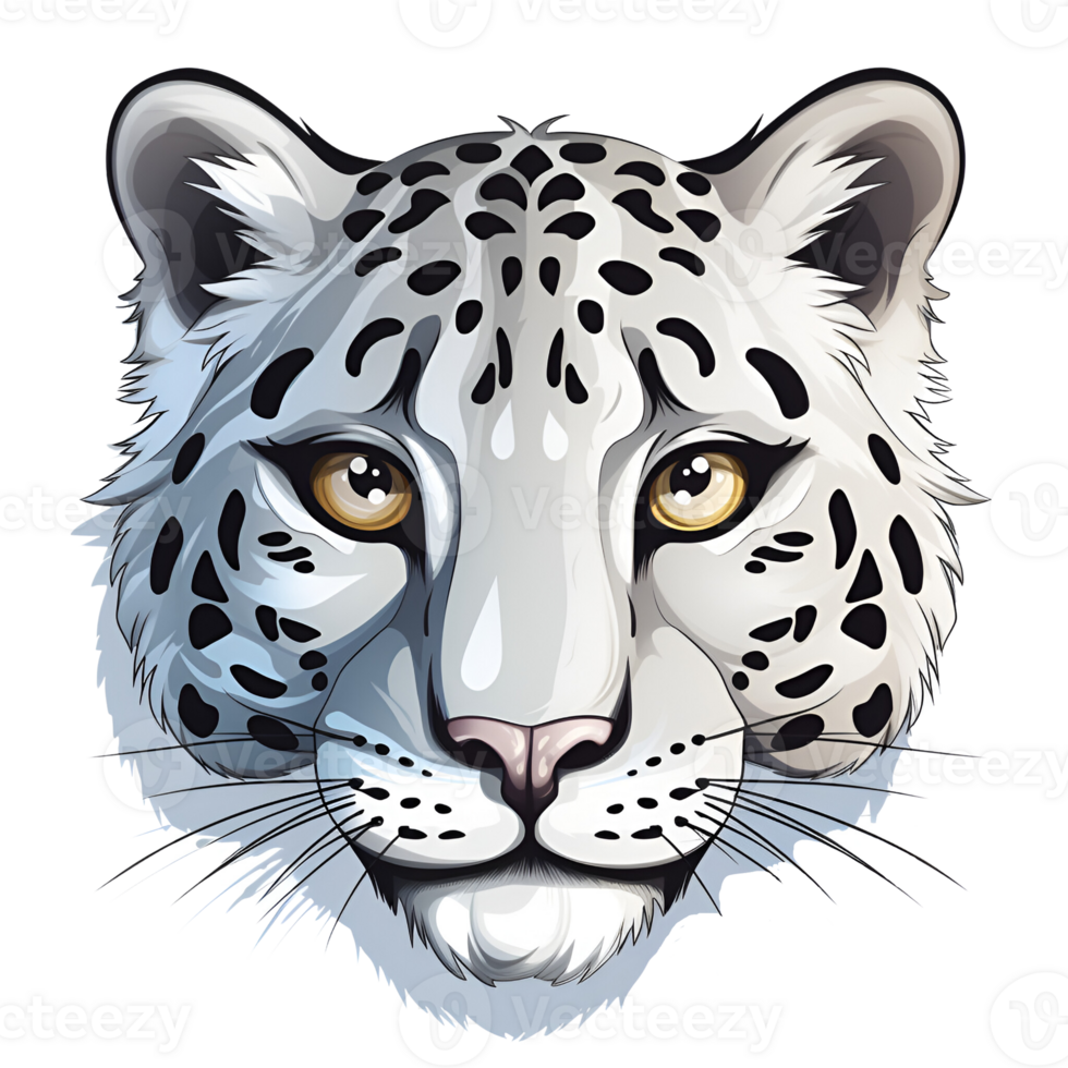 Artistic Style Snow Leopard Cartoon Snow Leopard No Background Perfect for Print on Demand AI Generative png