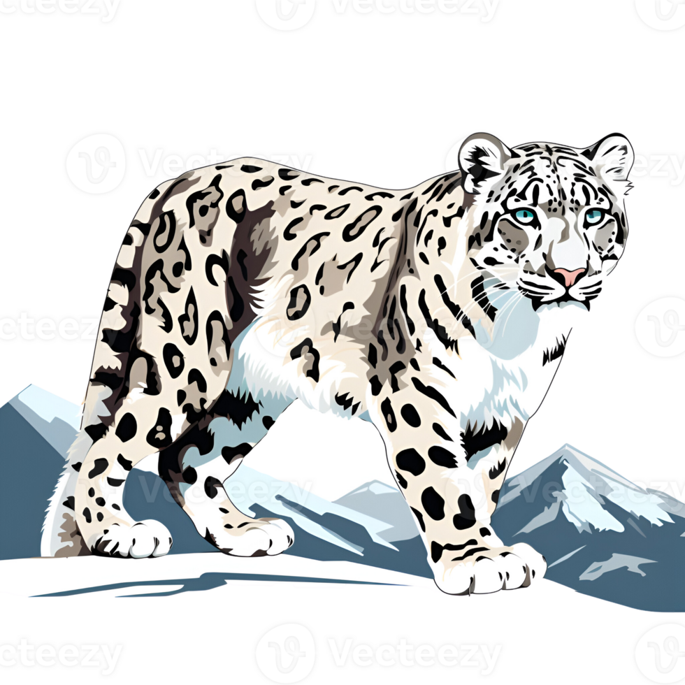 Artistic Style Snow Leopard Cartoon Snow Leopard No Background Perfect for Print on Demand AI Generative png