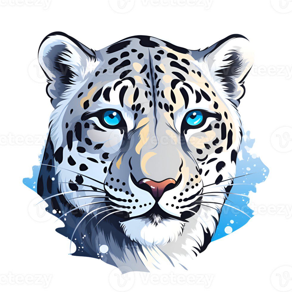 Artistic Style Snow Leopard Cartoon Snow Leopard No Background Perfect for Print on Demand AI Generative png