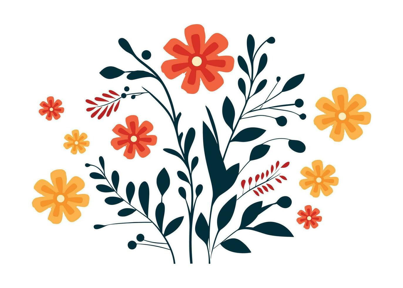 flor colección con hojas, floral ramos de flores, vector flores primavera Arte impresión con botánico elementos ilustración