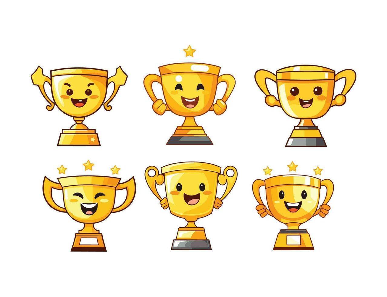 Set of cute trophy illustrations in different expressions vector