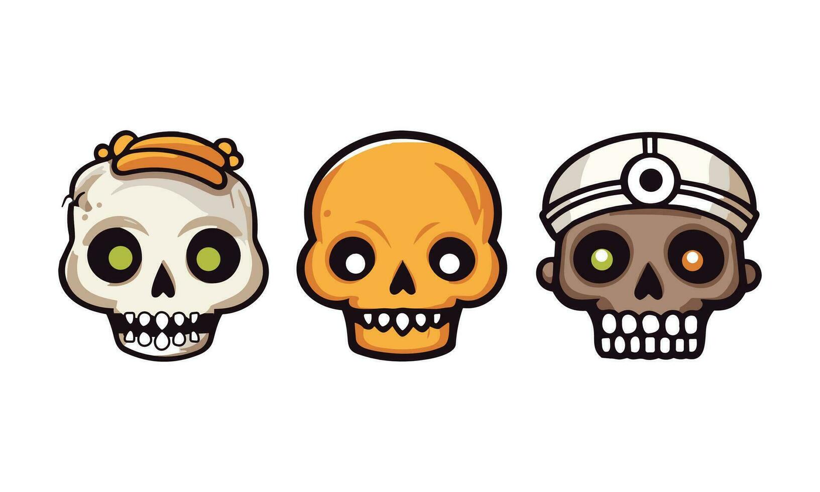 Cute skull halloween ghost character set illustration vector