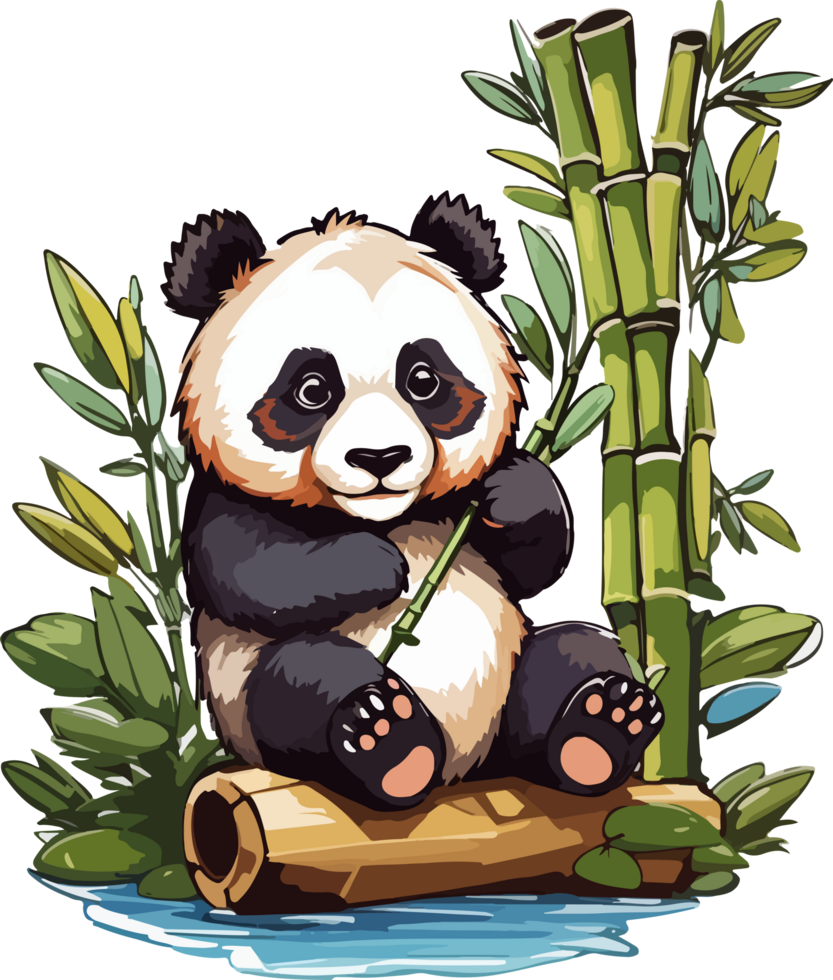 Panda with Bamboo PNG Transparent AI Generative