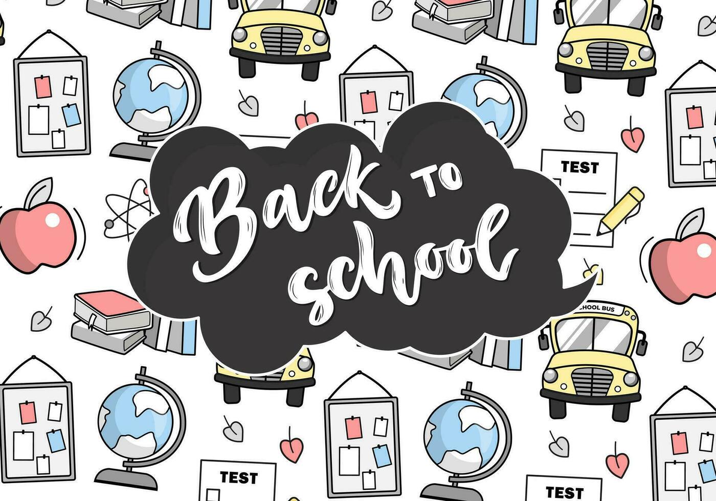 Back to school banner, poster. Cartoon school wallpaper. Concept of school background. vector