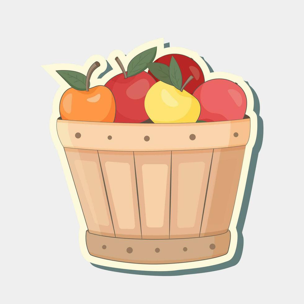 pegatina manzanas Fruta caja. busket con frutas pegatina. vector diseño