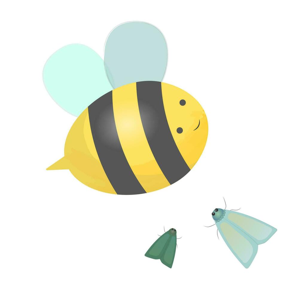 Vector set of colorful bee and moths. Vector insects