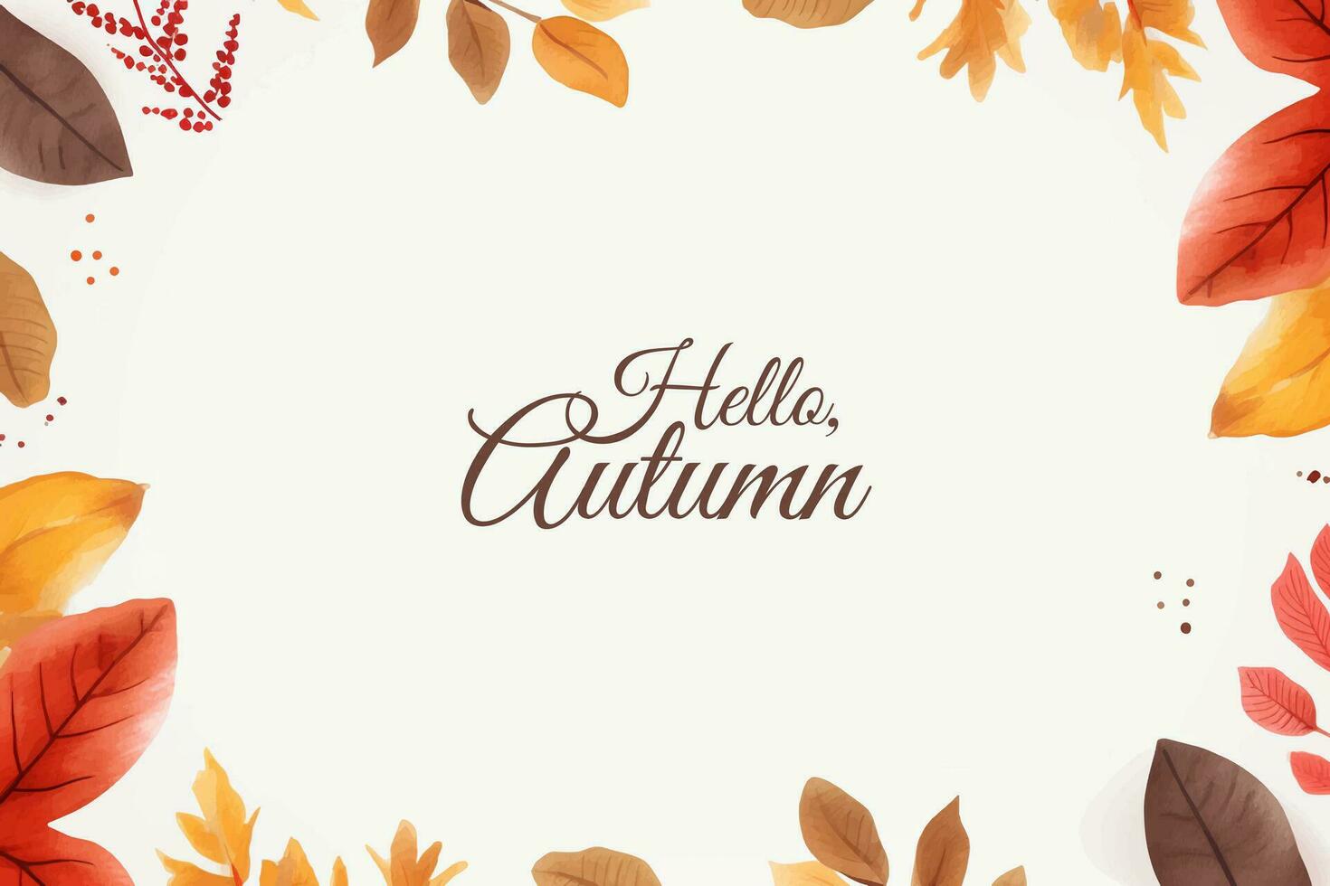 Hello autumn background, poster design. Banner with bright beautiful tree, leaves frame. Autumnal template vector