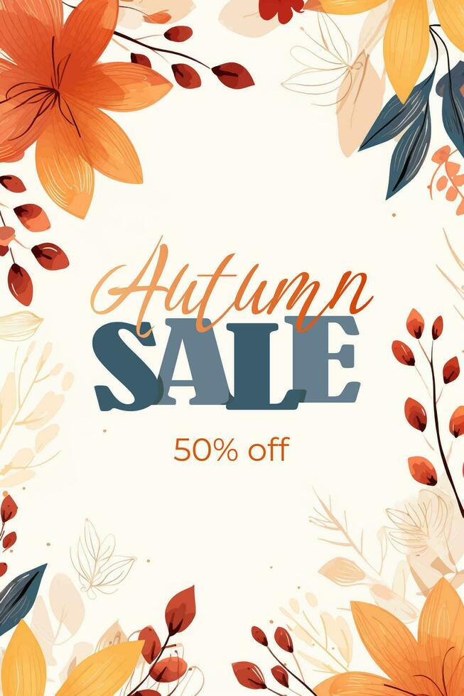 Poster with bright beautiful leaves frame. Autumn background, banner, flyer design. Template for advertising, social media vector