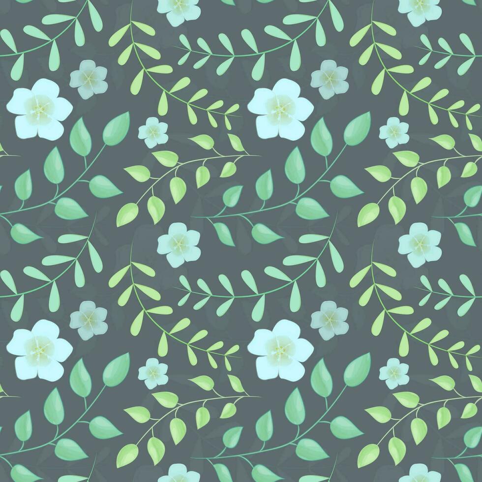 Vector seamless floral pattern on a dark background. Brunches and flowers illustration
