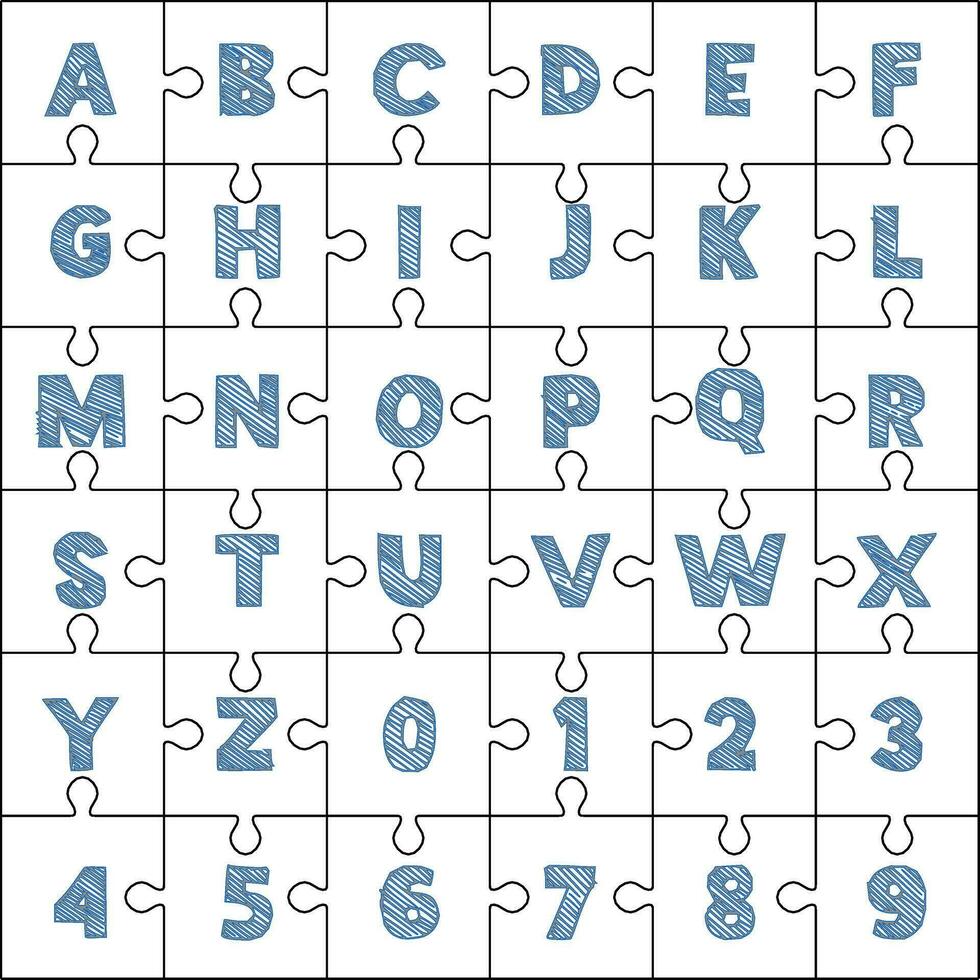 Cnc. laser cutting Alphabet And Numbers Puzzle. No glue. Vector illustration.
