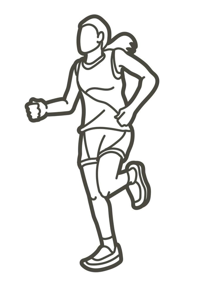 contorno un hembra corriendo maratón corredor dibujos animados mujer correr deporte gráfico vector