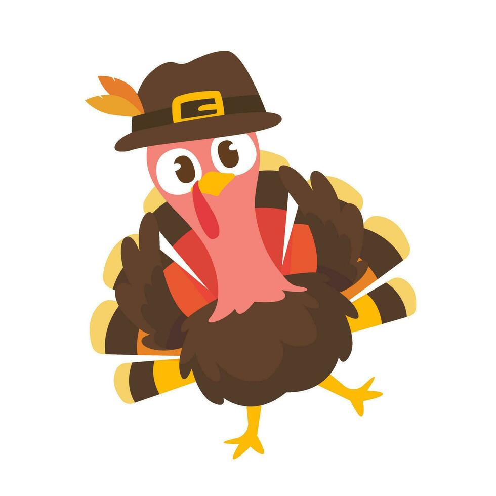 happy thanksgiving cartoon turkey cute and pumpkin in the autumn vector