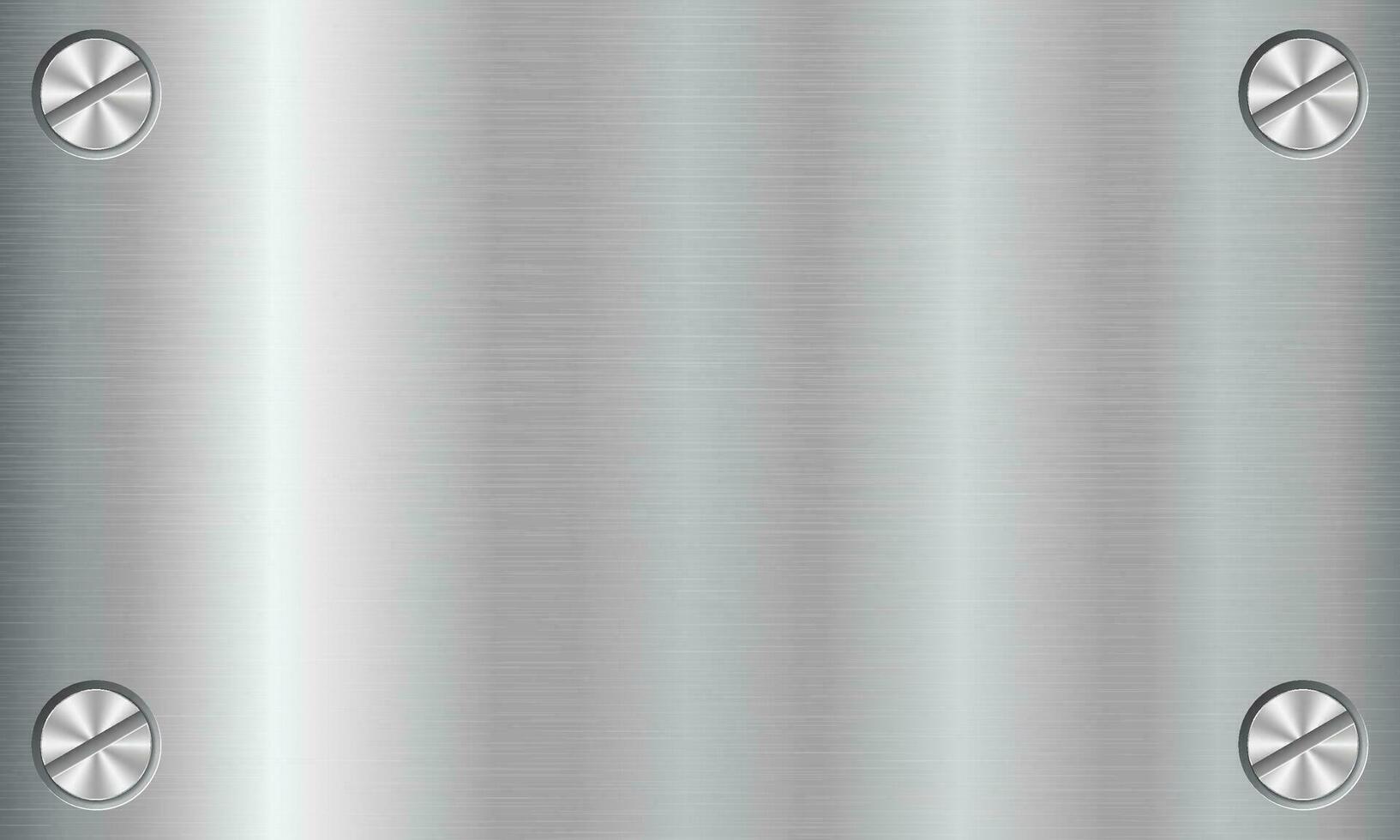 Silver metal texture background with screws. Aluminium plate with screws. Steel background. Vector illustration