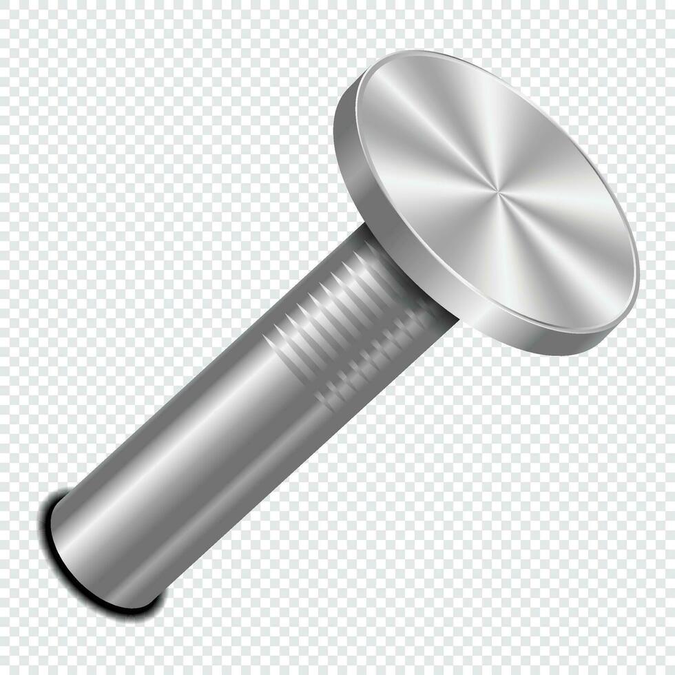 Nail hammered into wall. 3d iron nail. Hardware nail. Vector illustration