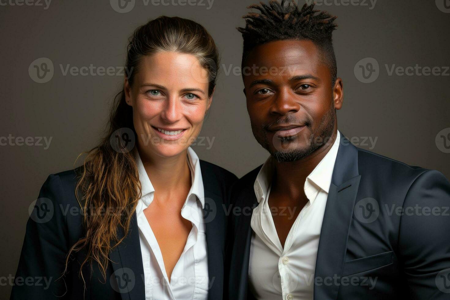 Successful young business partners in formal clothes posing and looking at camera, Generative AI illustration photo