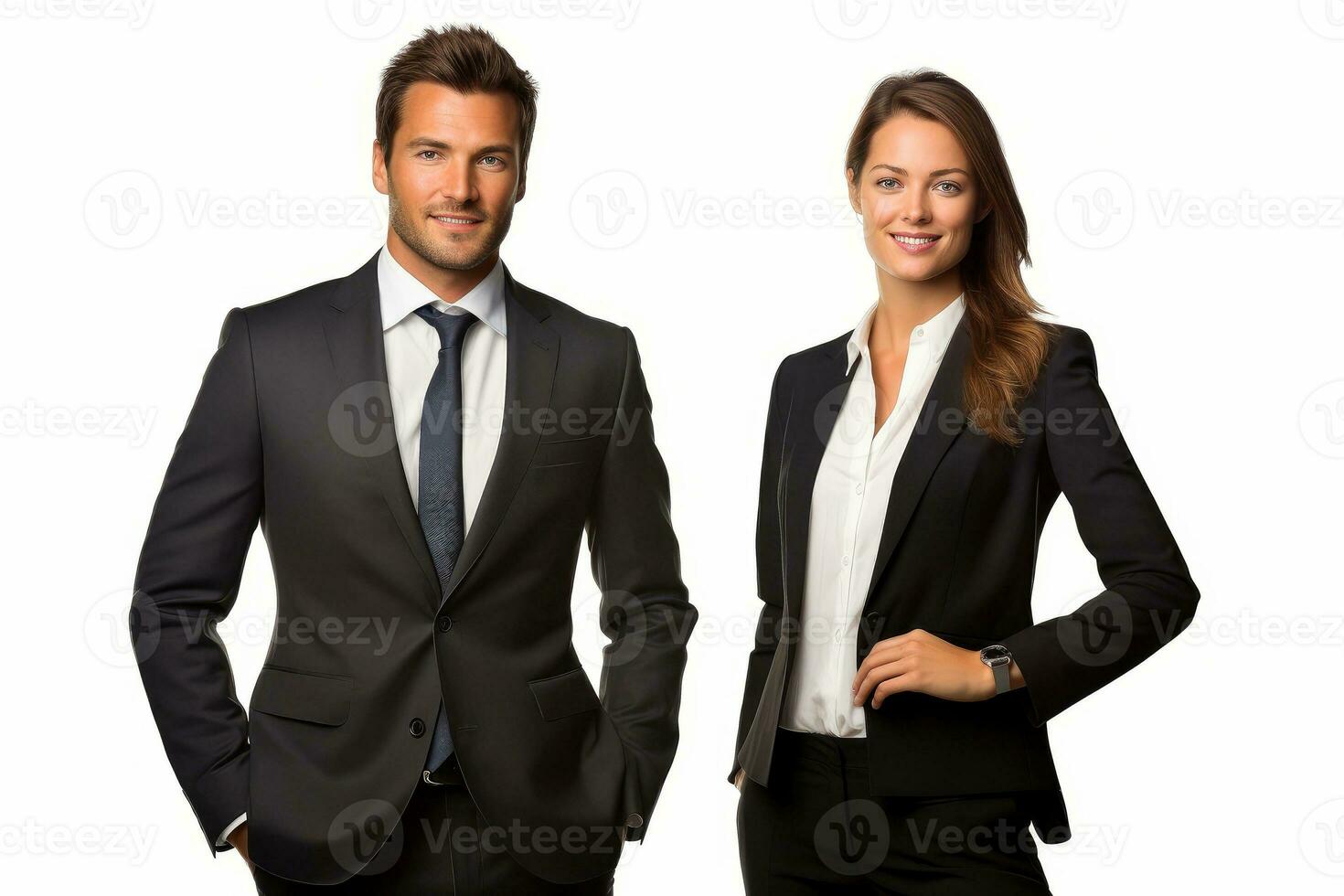 Successful young business partners in formal clothes posing and looking at camera, Generative AI illustration photo