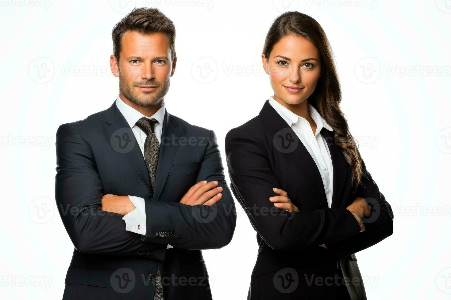 Successful young business partners in formal clothes posing and looking at camera, Generative AI illustration photo