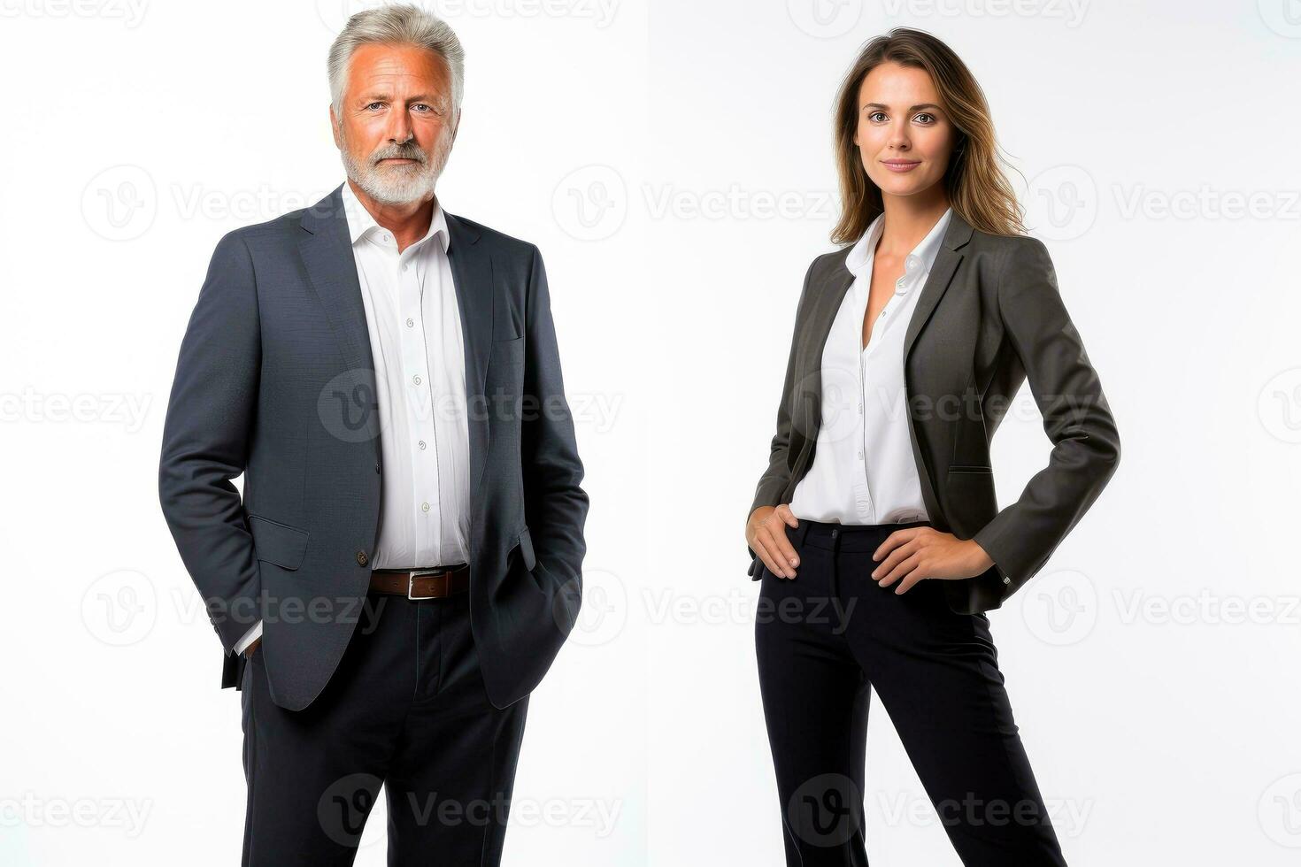 Successful young business partners in formal clothes posing and looking at camera, Generative AI illustration photo