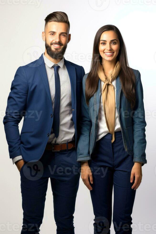 Successful young business partners in formal clothes posing and looking at camera, Generative AI illustration photo