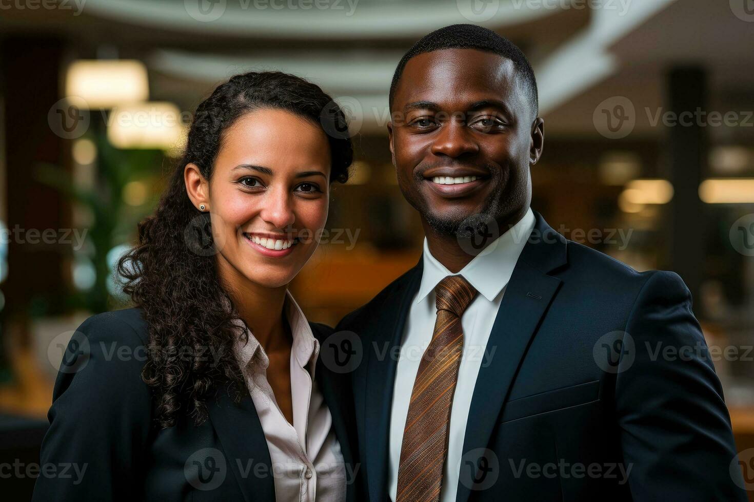 Successful young business partners in formal clothes posing and looking at camera, Generative AI illustration photo