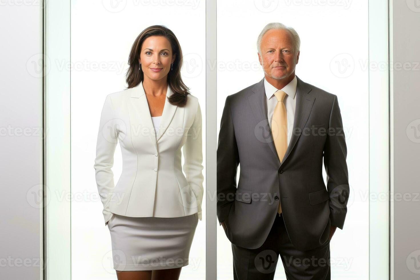 Successful young business partners in formal clothes posing and looking at camera, Generative AI illustration photo