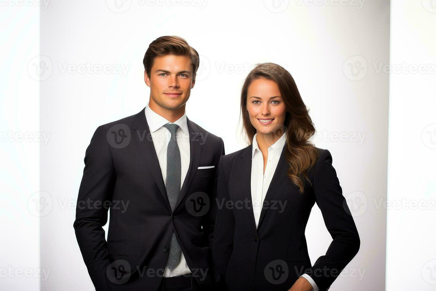 Successful young business partners in formal clothes posing and looking at camera, Generative AI illustration photo