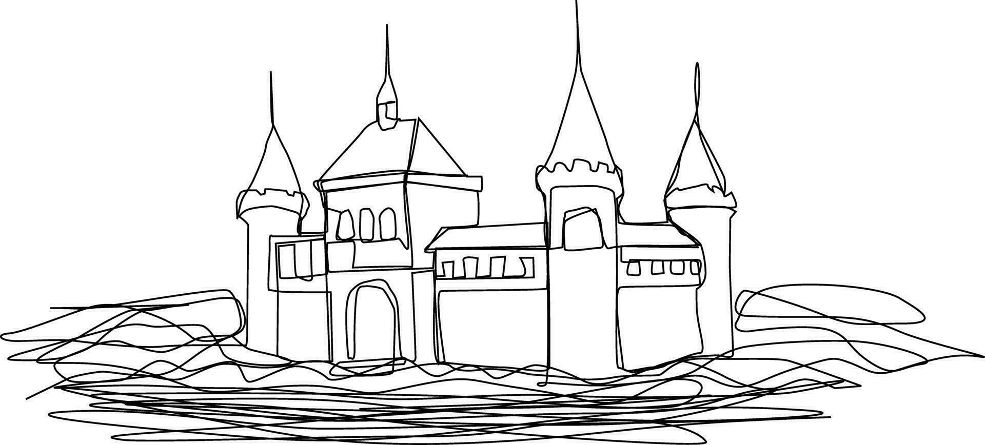 One line art. continuous line art. illustration of an ancient castle vector