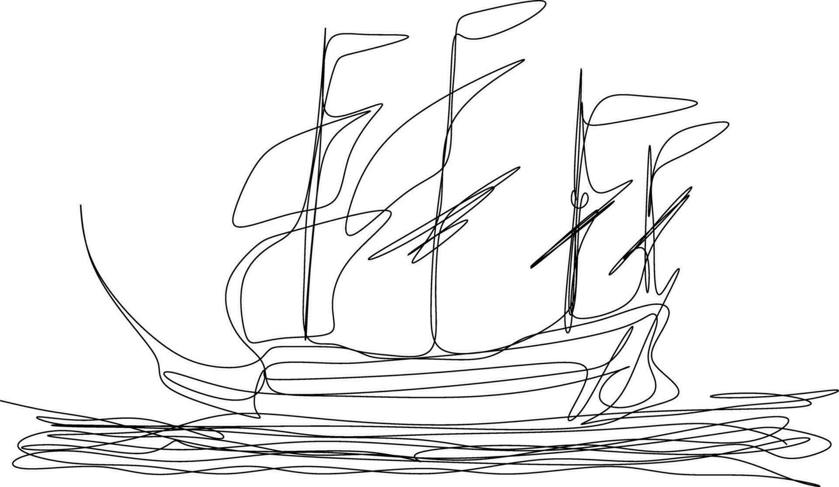 one line art. a ship in the sea vector