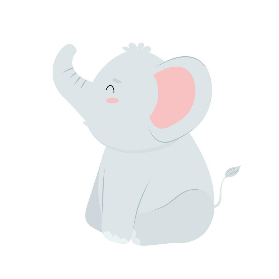 Elephant. Gray little elephant in cartoon style. Children's flat illustration vector