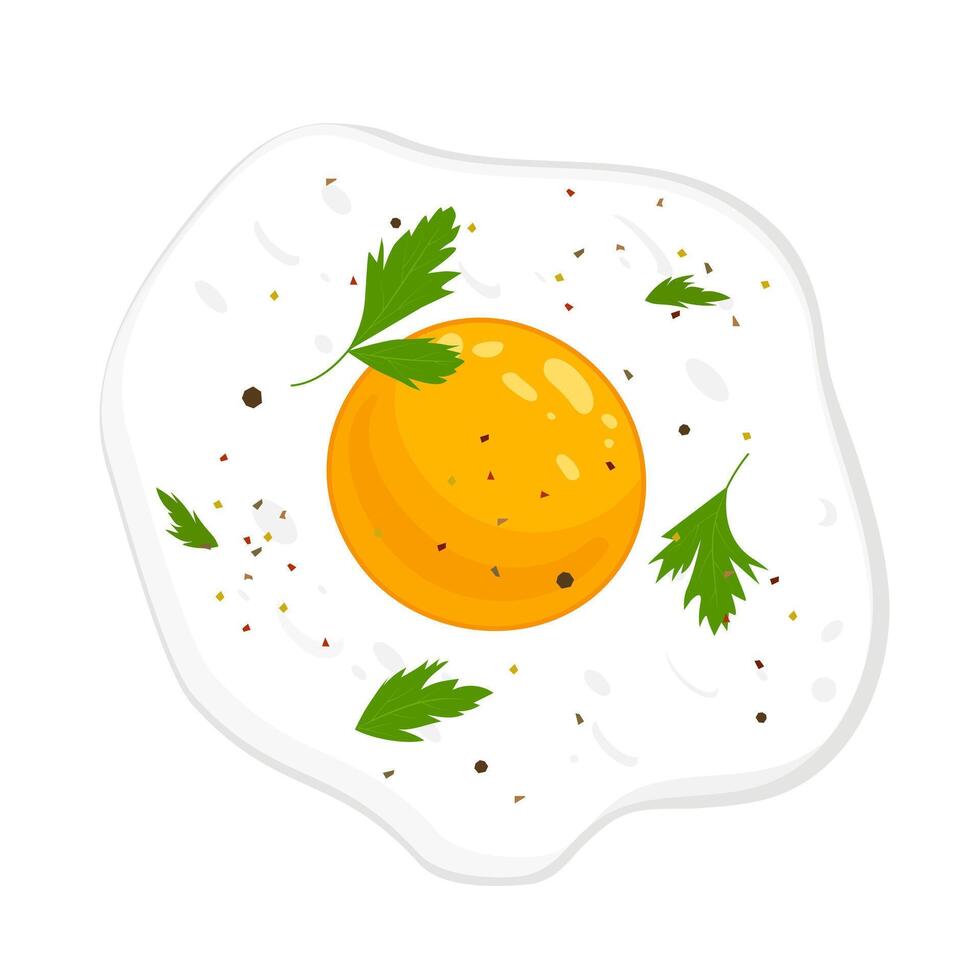 Two fried eggs seasoned with spices, herbs and hot peppers. vector