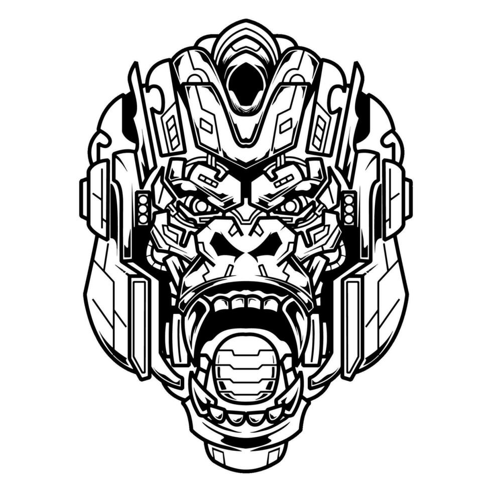 Mechanical Kong mascot geometric game tattoo vector