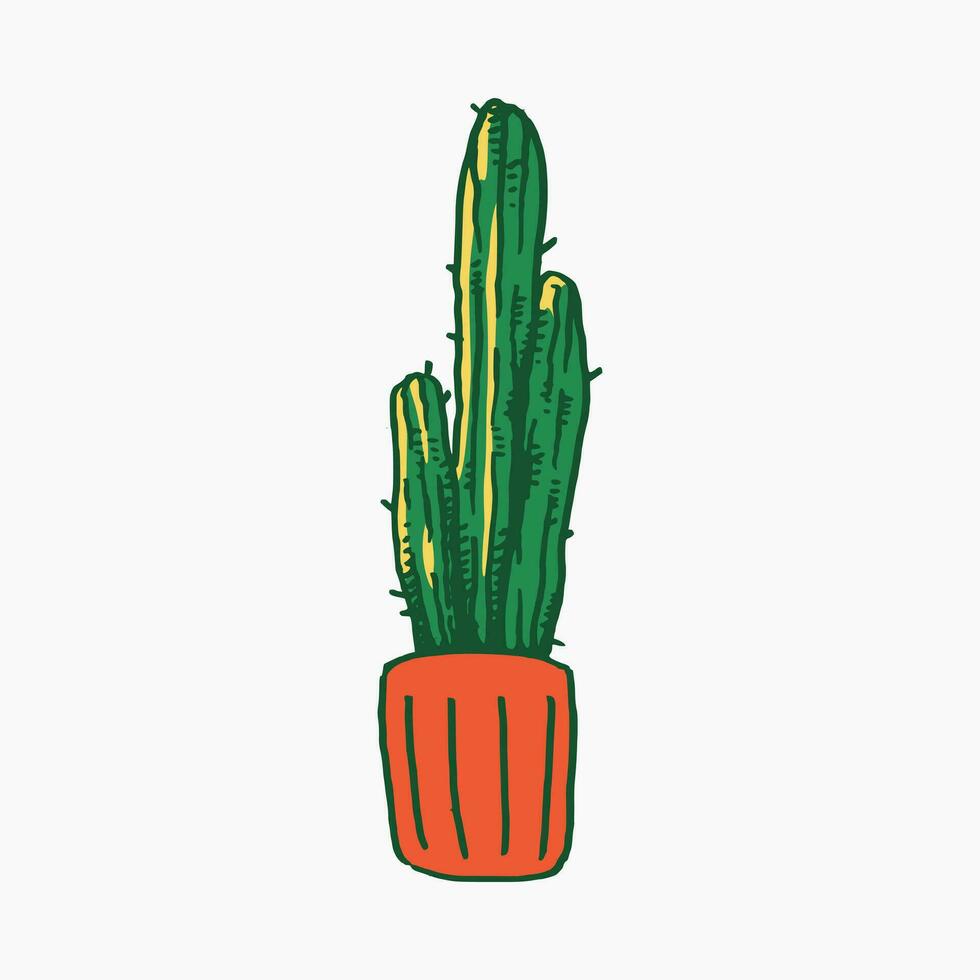 cactus plant in a pot with hand drawn style and colored. isolated on white background. vector graphic.