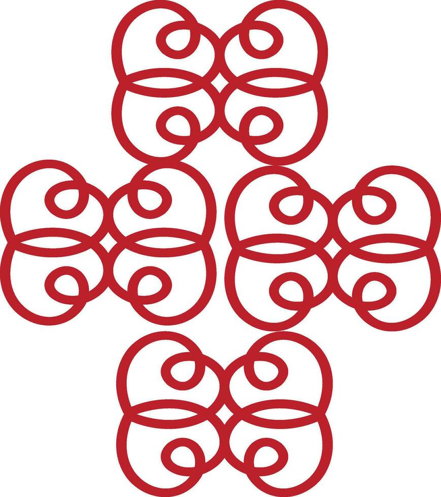 a red and white pattern with four swirls vector