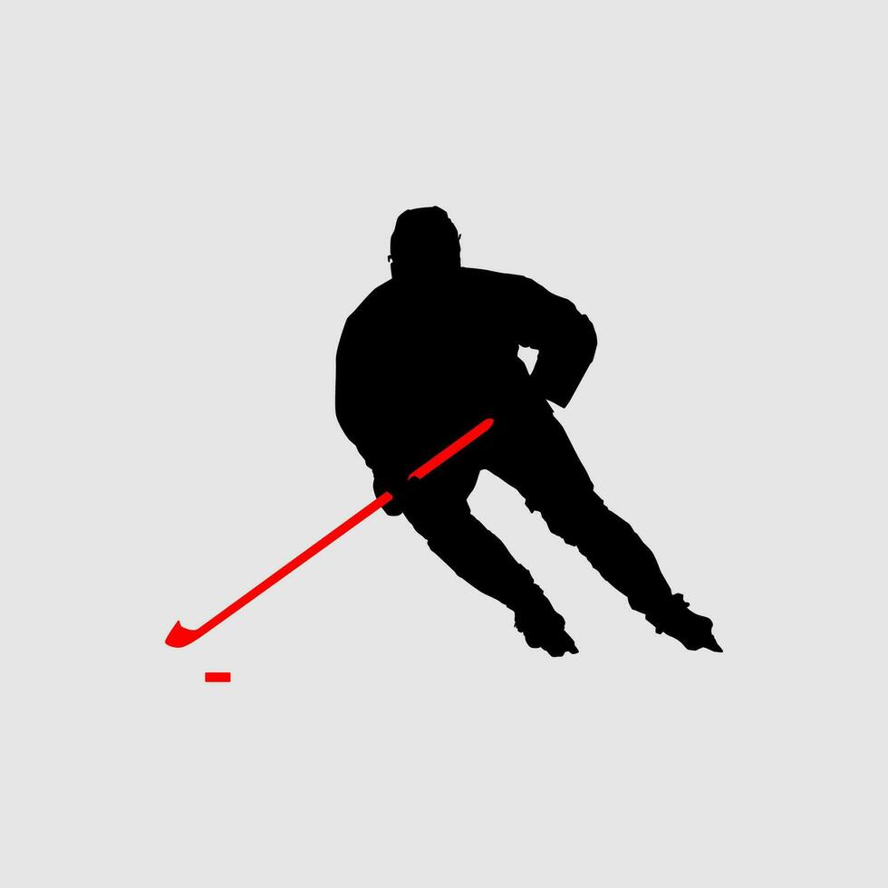High details of ice hockey silhouette. Minimal symbol and logo of sport. Fit for element design, background, banner, backdrop, cover, logotype. Isolated on black background. Vector Eps 10