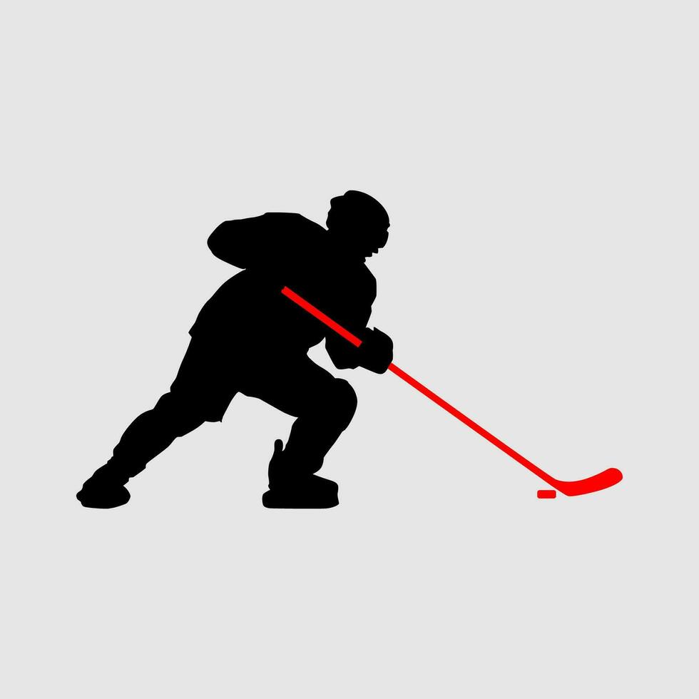 High details of ice hockey silhouette. Minimal symbol and logo of sport. Fit for element design, background, banner, backdrop, cover, logotype. Isolated on black background. Vector Eps 10