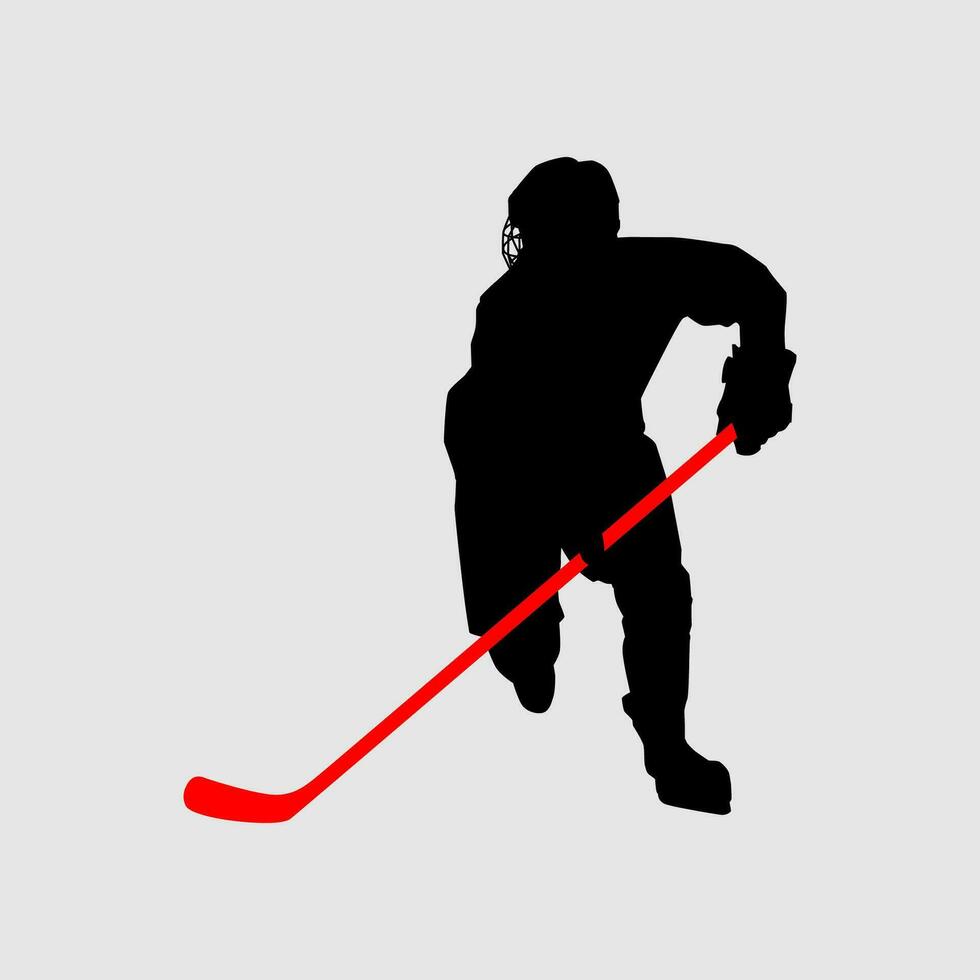 High details of ice hockey silhouette. Minimal symbol and logo of sport. Fit for element design, background, banner, backdrop, cover, logotype. Isolated on black background. Vector Eps 10