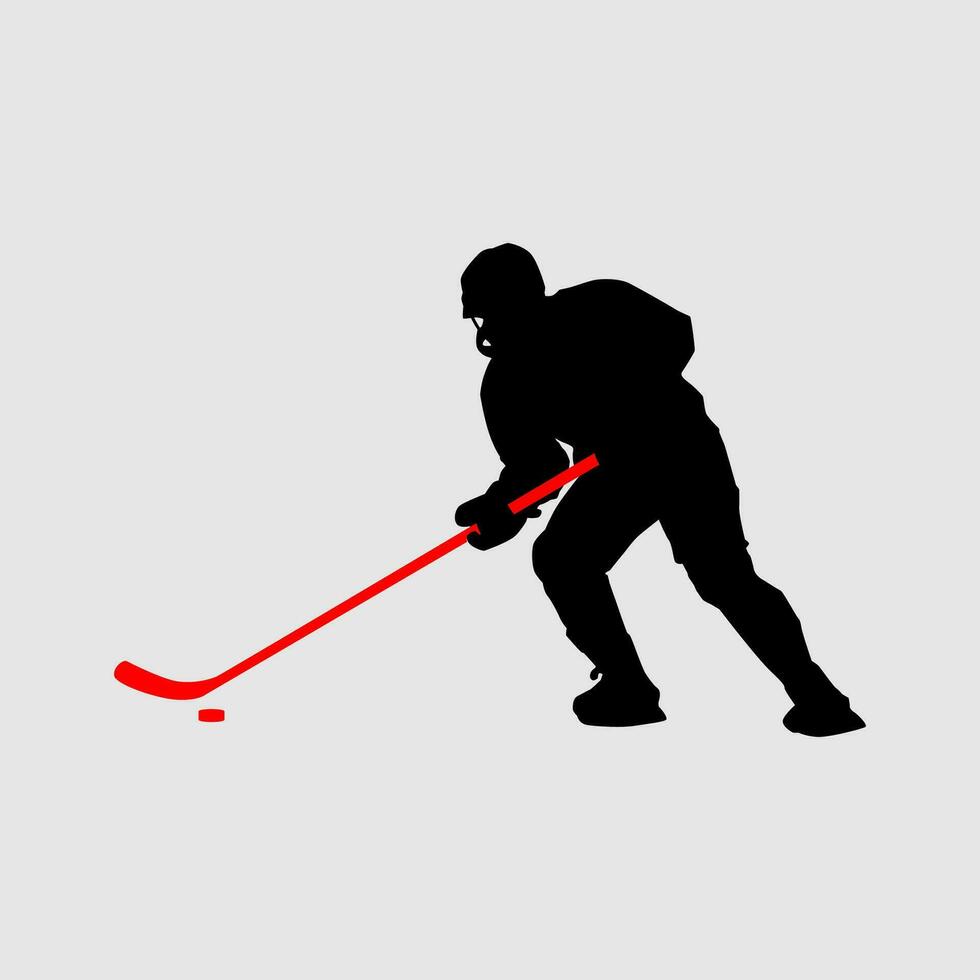 High details of ice hockey silhouette. Minimal symbol and logo of sport. Fit for element design, background, banner, backdrop, cover, logotype. Isolated on black background. Vector Eps 10