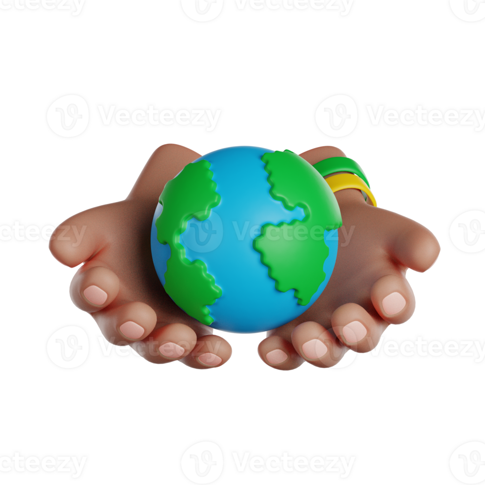 International Volunteer Day. Volunteer hands hold The Earth. 3D render icon. png